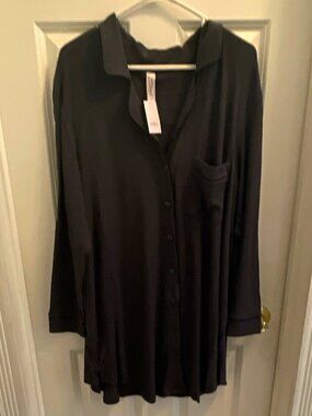 Auden Women's Sleepshirt 1X Ribbed Knit Button Front Green